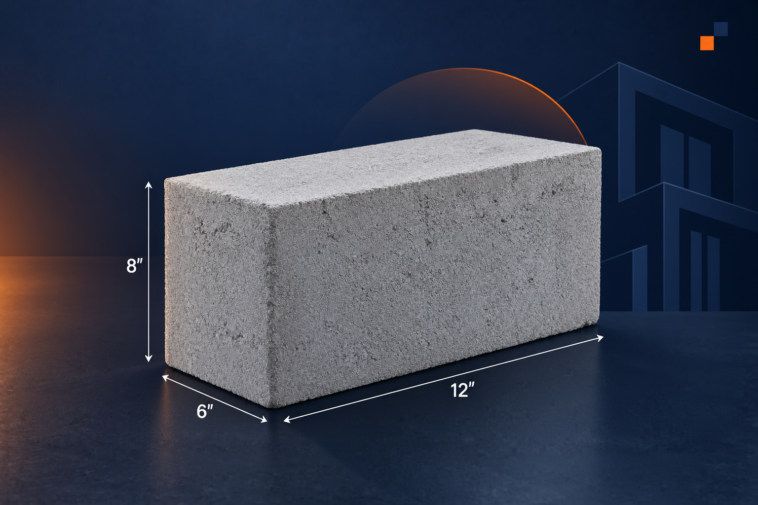 Hollow Block with visible cavities, 12 by 6 by 8 inches
