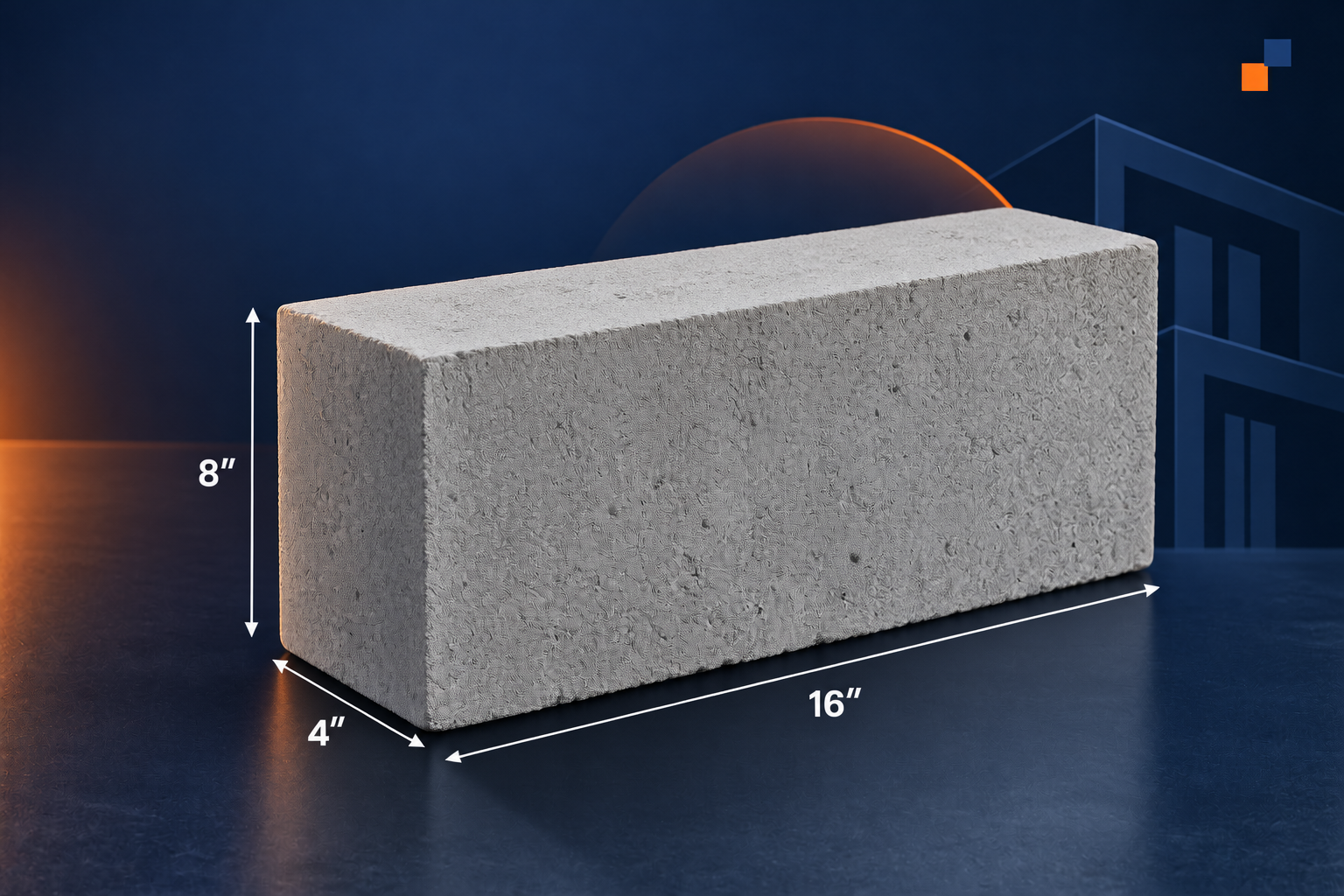 Hollow Block with visible cavities, 16 by 4 by 8 inches