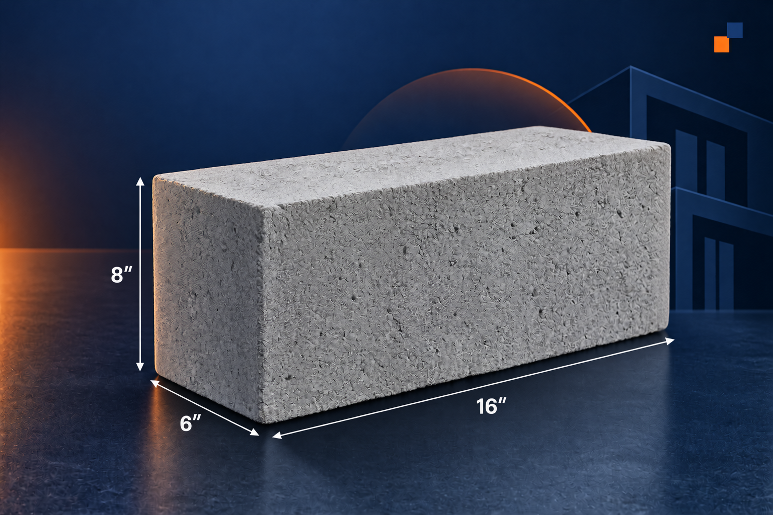 Hollow Block with visible cavities, 16 by 6 by 8 inches